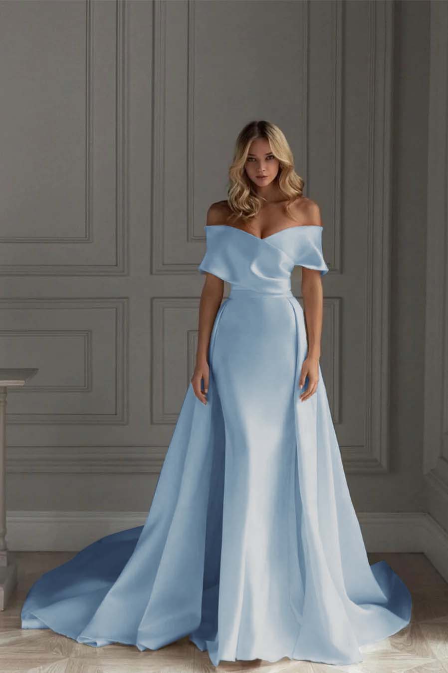 White Off-The-Shoulder Mermaid Prom Dress With Ruffles JT0001