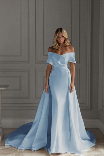 White Off-The-Shoulder Mermaid Prom Dress With Ruffles JT0001