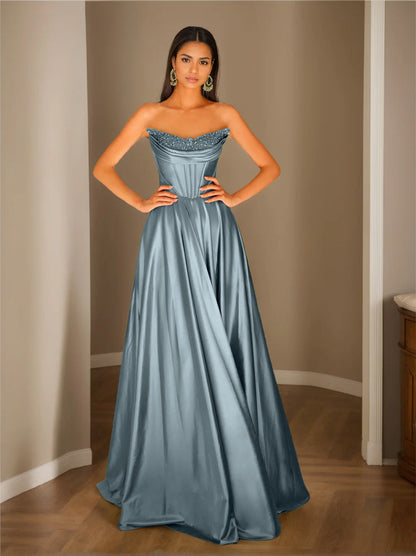 A-Line/Princess Strapless Sleeveless Floor-Length Evening Dress with Sequins