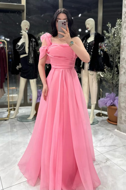 Pink One-Shoulder A-Line Pleated Prom Dress ZT0632