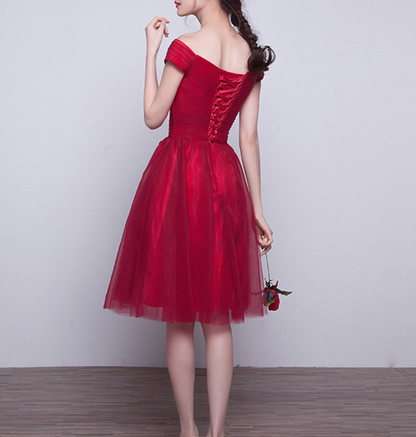 Cute red tulle V-neck short prom dress,homecoming dress  7681