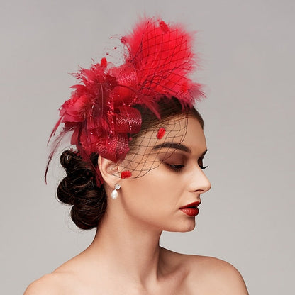 Feather Net Fascinators Headwear with Floral