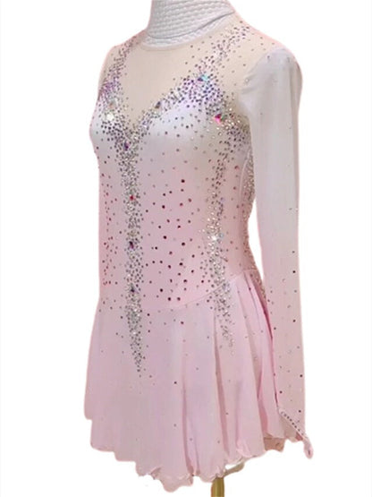 Figure Skating Dress Women's Girls' Ice Dancewear Mesh Spandex High Elasticity  Long Sleeve Ice Skating Dress