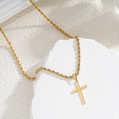 KC Gold Thin Spiral Chain Cross Pendant Minimalist Necklace