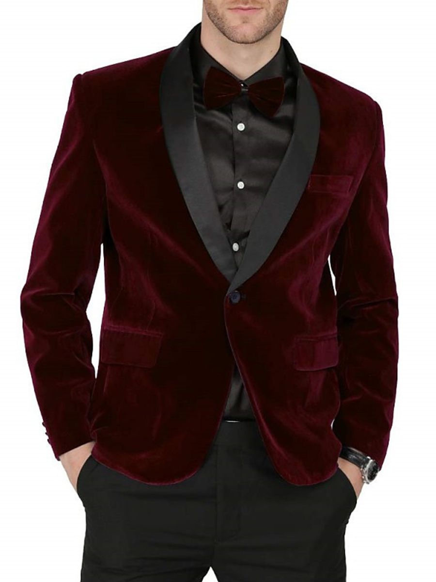 Green Blue Burgundy Men's Velvet Regular Single Breasted One-Button Party Suits Jacket