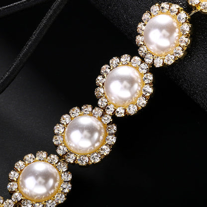 Minimalist Round Rhinestone Pearl Adjustable Hairband