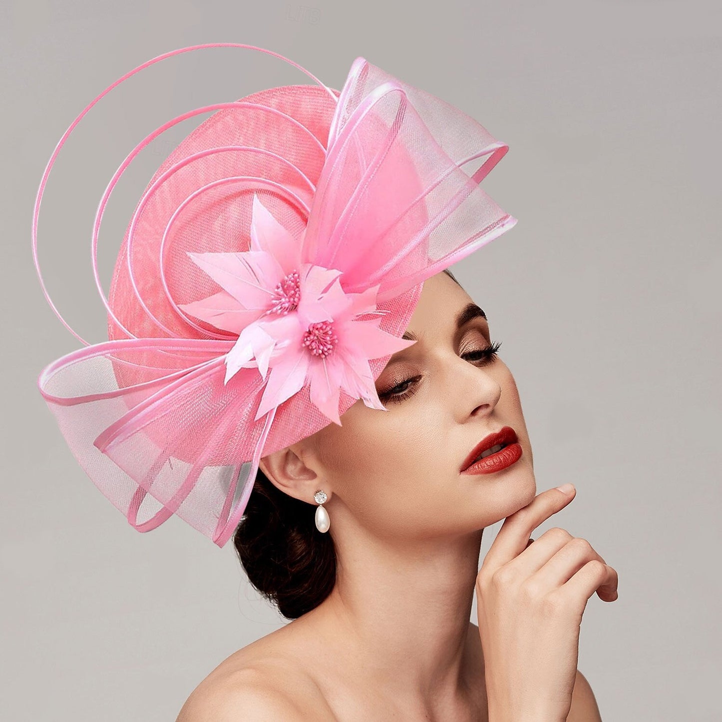 Elegant Net Saucer Hat Fascinator Hats Headpiece Flower Bow & Rhinestone