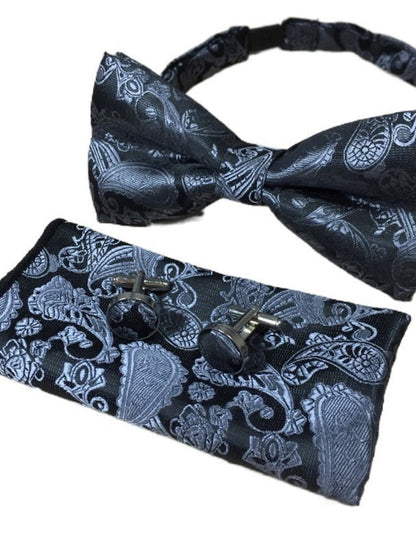 Men's Jacquard Ties Bow Tie Pocket Square Cufflinks Sets