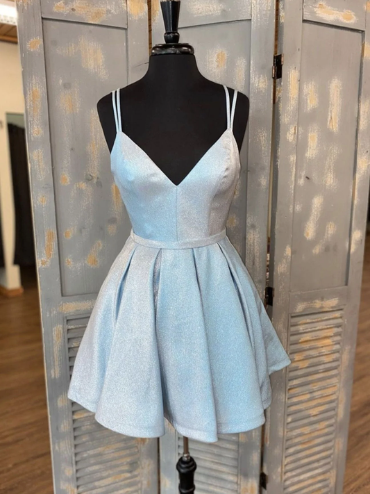 Simple v neck light blue short prom dress, blue homecoming dress gh1743