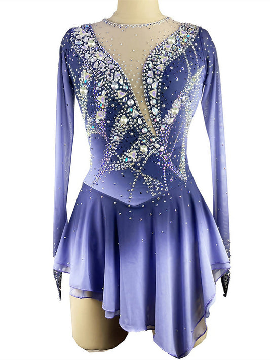 Figure Skating Dress Women's Girls' Ice High Elasticity Mesh Spandex Patchwork Crystal/Rhinestone Ice Skating Dress