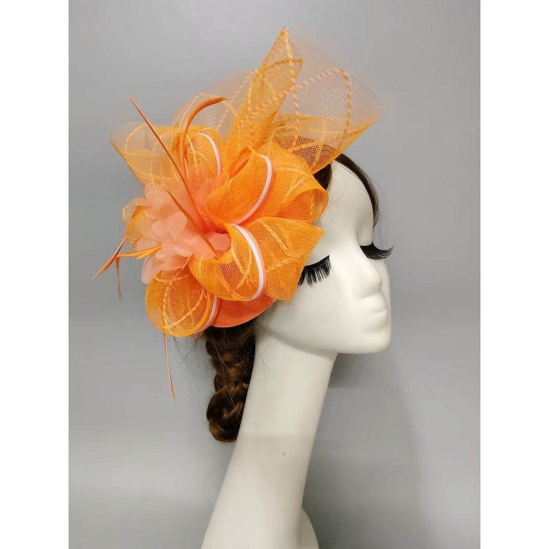 Elegant Net Saucer Hat Fascinator Hats Headpiece Flower Feather & Tulle