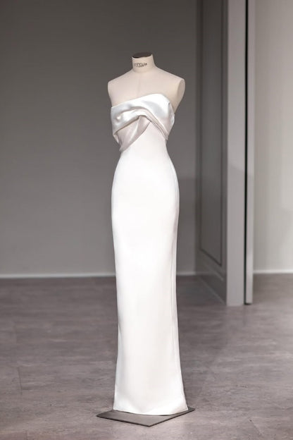 edgynewlook White Strapless Long Prom Dress Sleeveless