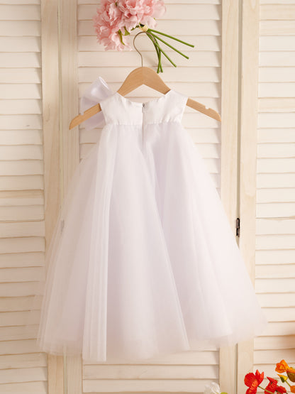 A-line Big Bow Tulle Tea-length Toddler Flower Girl Dress