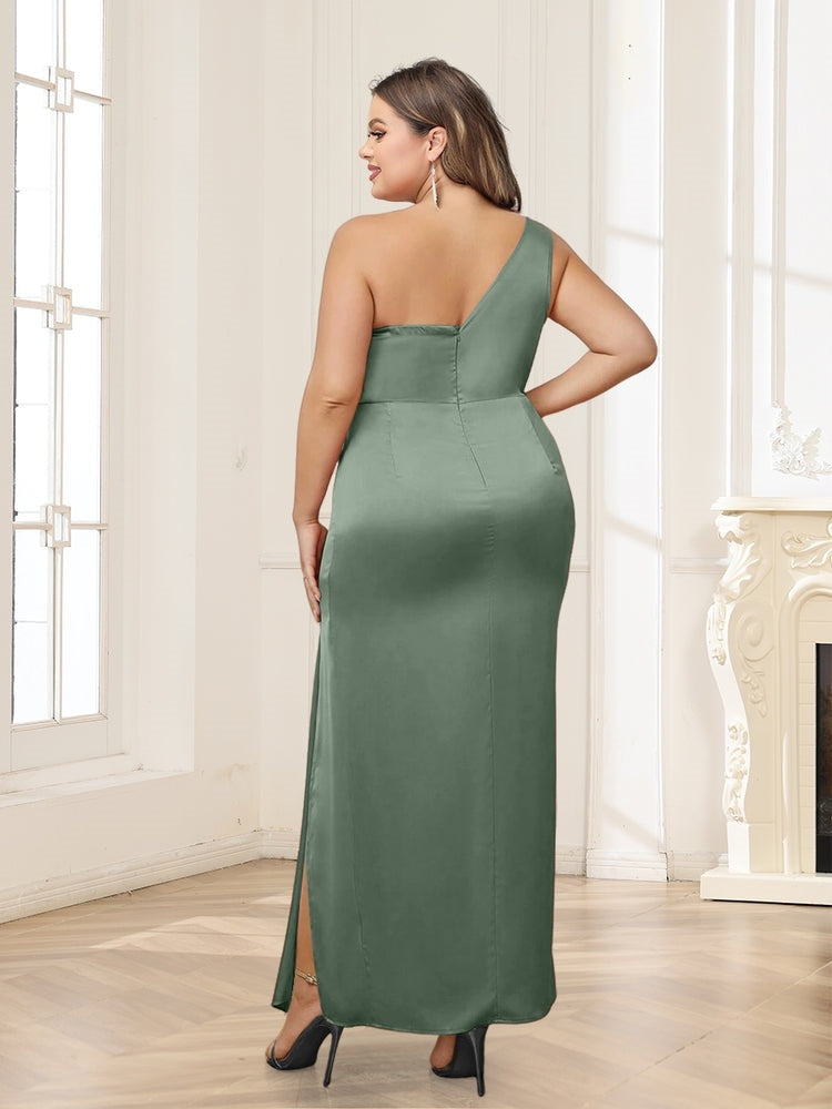 Sheath/Column One-Shoulder Ankle-Length Plus Size Bridesmaid Dresses With Split Side