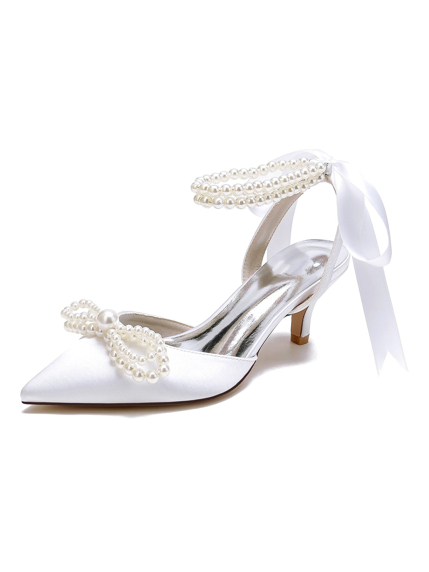 Women's  Beadings Mid Heel Pointed Toe Bridal Shoes