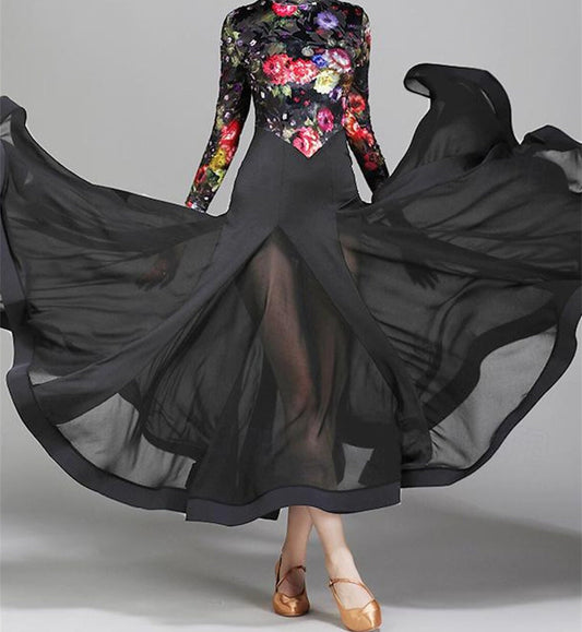 Women's Dancewear Ballroom Dance Long Sleeve  Dress Floral Print Women's Performance Training Polyester