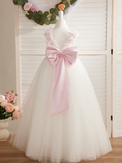 Ball-Gown/Princess 3d Flower Tulle Floor-length Ivory Flower Girl Dress