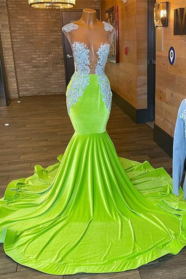 edgynewlook Light Green Mermaid Sleeveless Prom Dress Beaded With Appliques