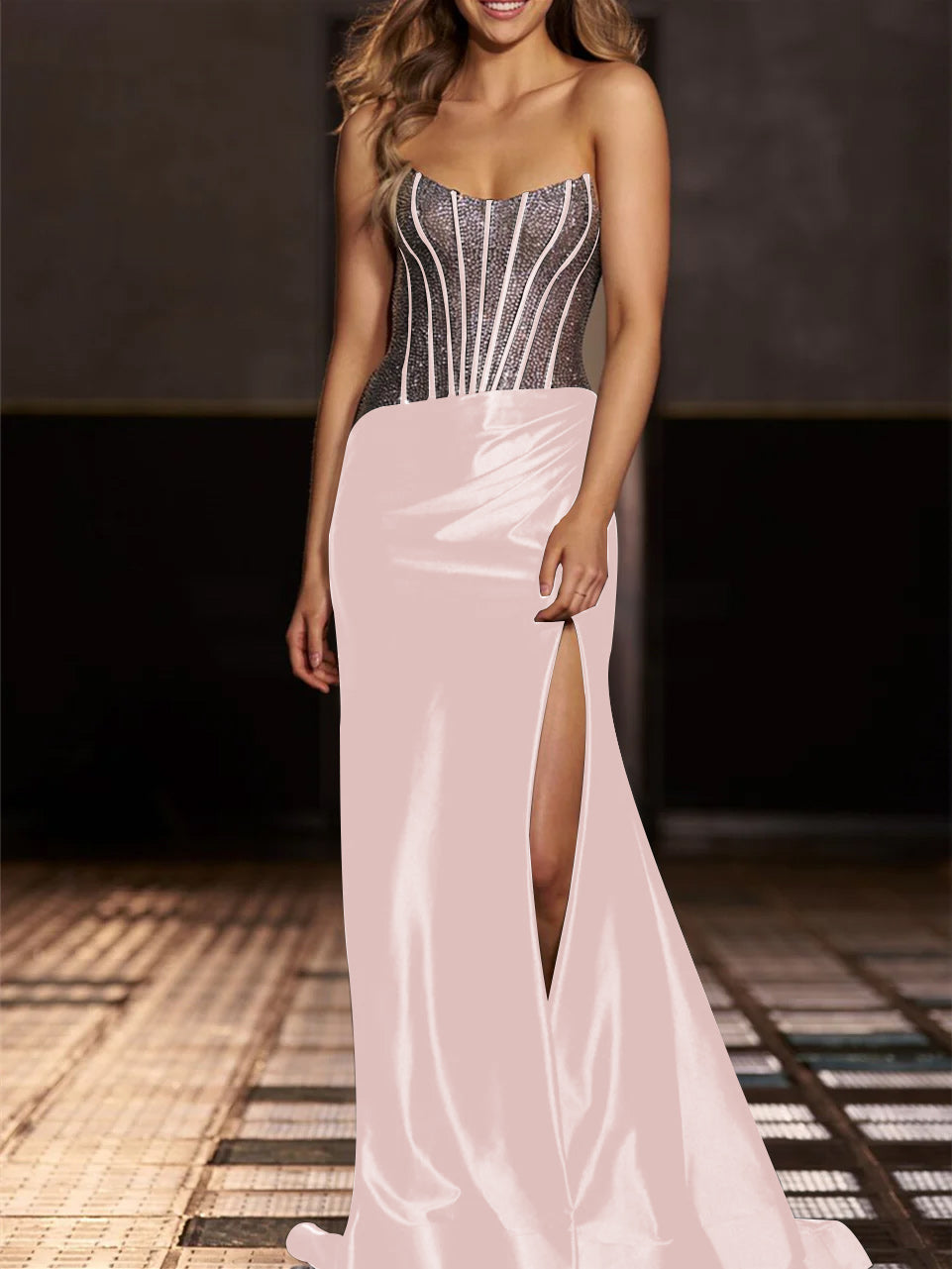 Mermaid/Trumpet Strapless Floor-Length Evening Dresses with Sequin