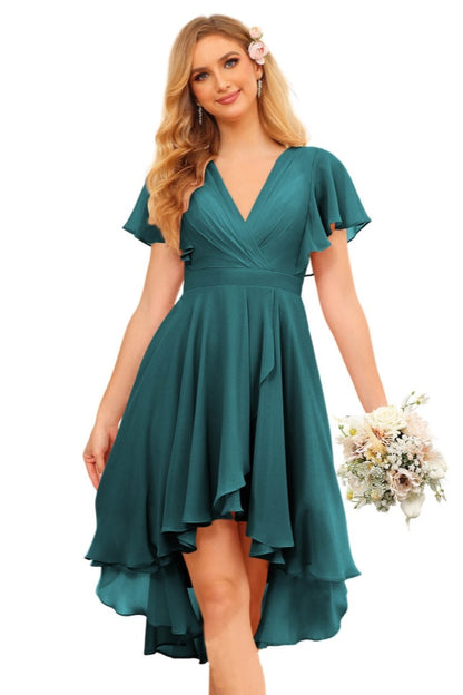 Fashion Soft V Neck Homecoming Dress Short Sleeve Prom Dress NO149