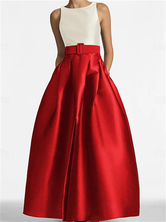 A-Line/Princess Scoop Sleeveless Floor-Length Evening Dresses with Belt