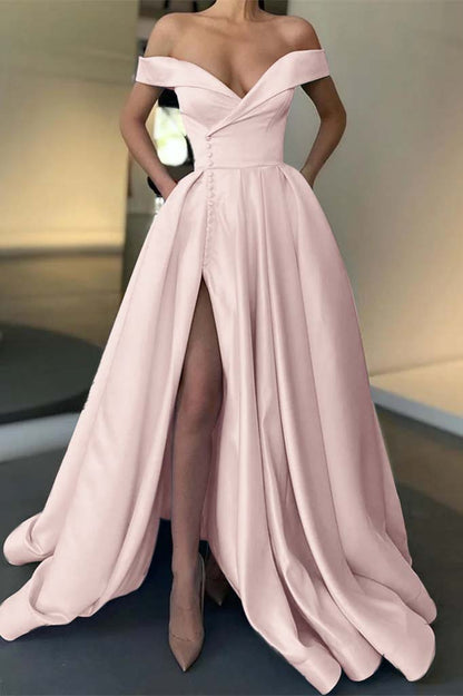 Off-the-Shoulder Long Split Prom Dress PD0386