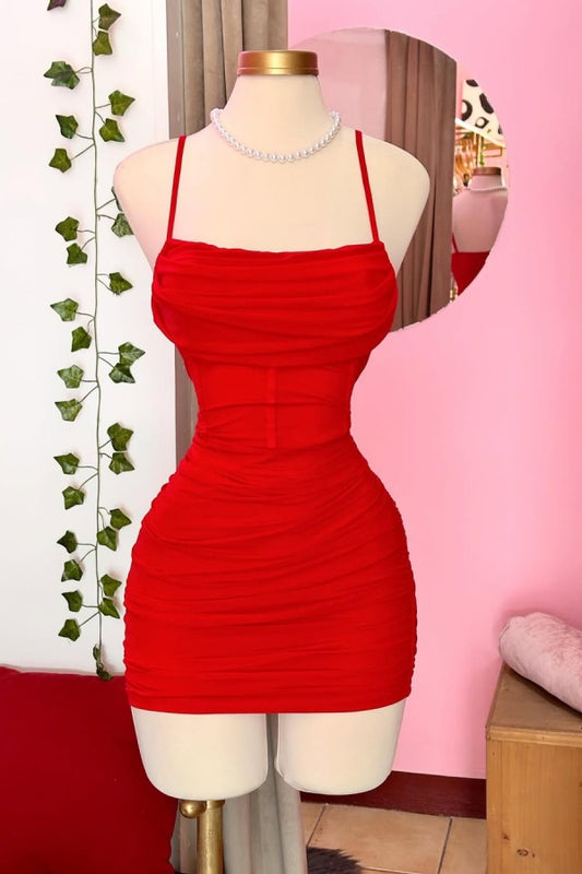 edgynewlook Red Spaghetti-Straps Short Homecoming Dress Sleeveless