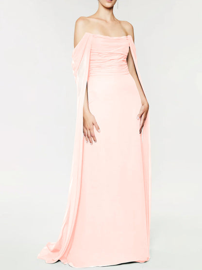 A-Line/Princess Strapless Sleeveless Floor-Length Evening Dress with Watteau Train