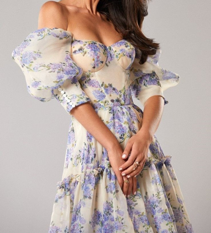 Floral Prom Dresses, Off The Shoulder Party Dress, Chiffon Evening Gown