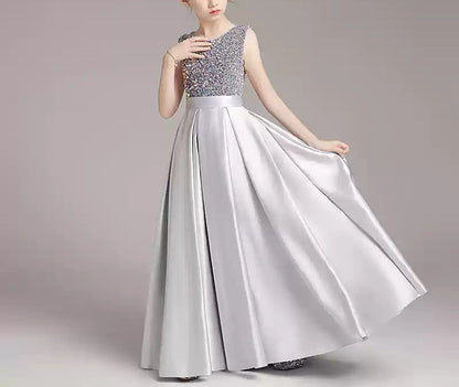 A-Line/Princess Sleeveless Round Neck Floor Length Girl Party Shinning Dresses