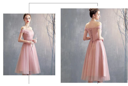 Simple Sweetheart Pink Tulle Off Shoulder Short Homecoming Dress, Pink Prom Dresses gh81