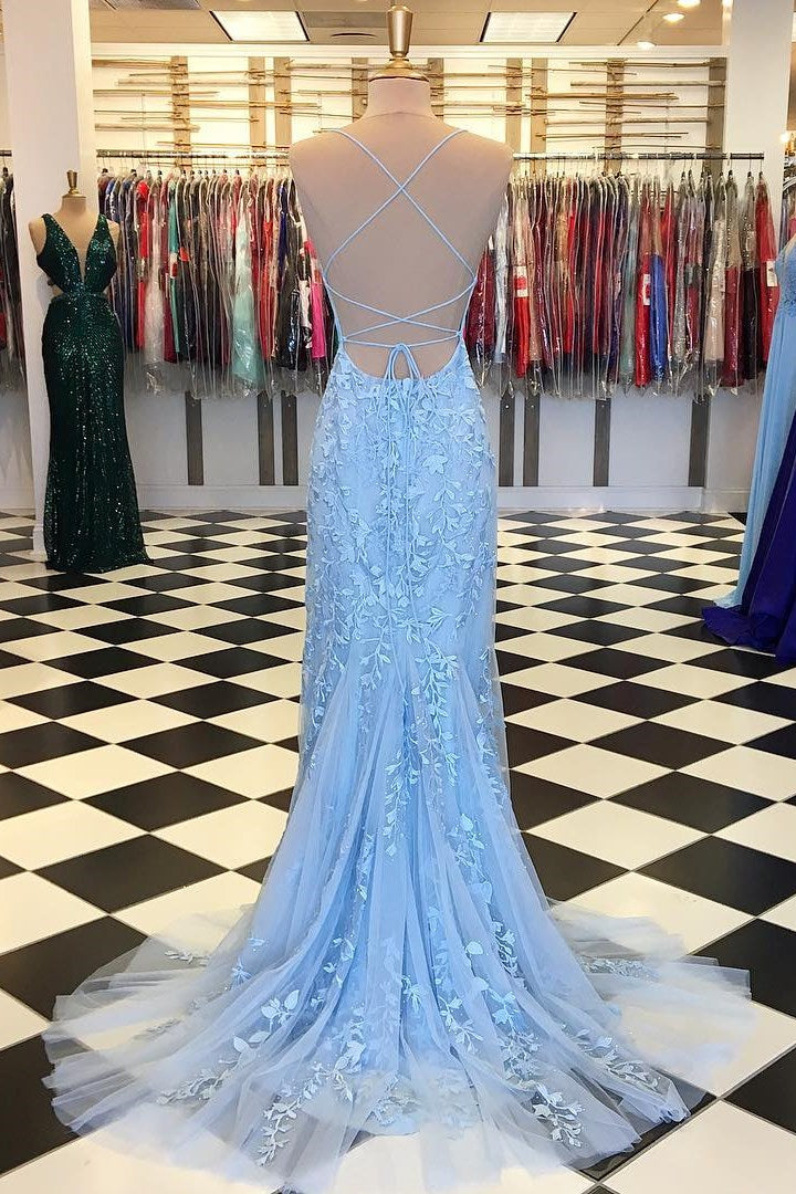 Edgynewlook Amazing Spaghetti-Straps Mermaid Prom Dress Tulle With Appliques