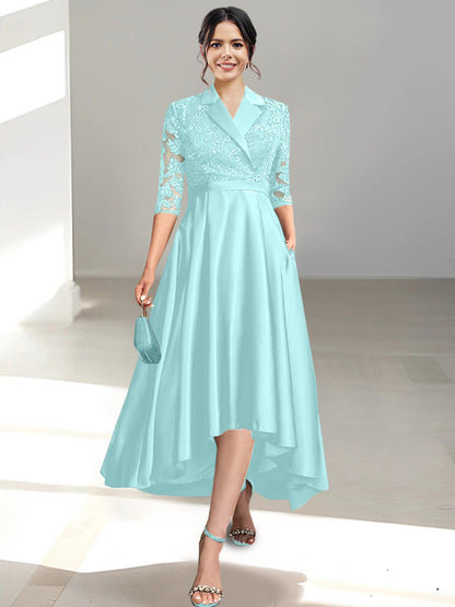 Sheath/Column V-Neck Tea-Length Mother of the Bride Dresses