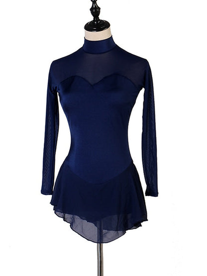 Figure Skating Dress Women's Girls' Patchwork Mesh Spandex High Elasticity Classic Crystal/Rhinestone Ice Skating Dress