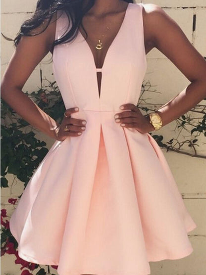 LTP0471,Charming pink homecoming dresses v-neck a line prom dress mini party gown