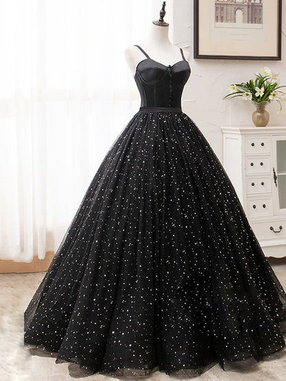 V Neck Glitter Black Long Prom Dress