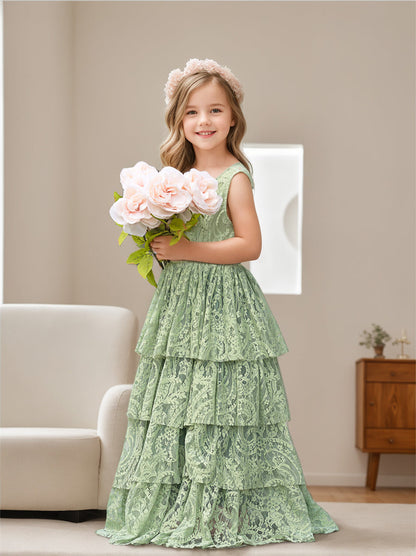 A-line Lace Tulle Floor-length Toddler Flower Girl Dress