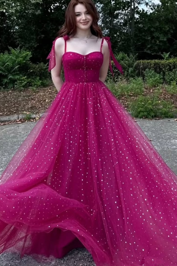 Lovely Spaghetti-Straps Tulle Polka Dots Prom Dress ZT0469