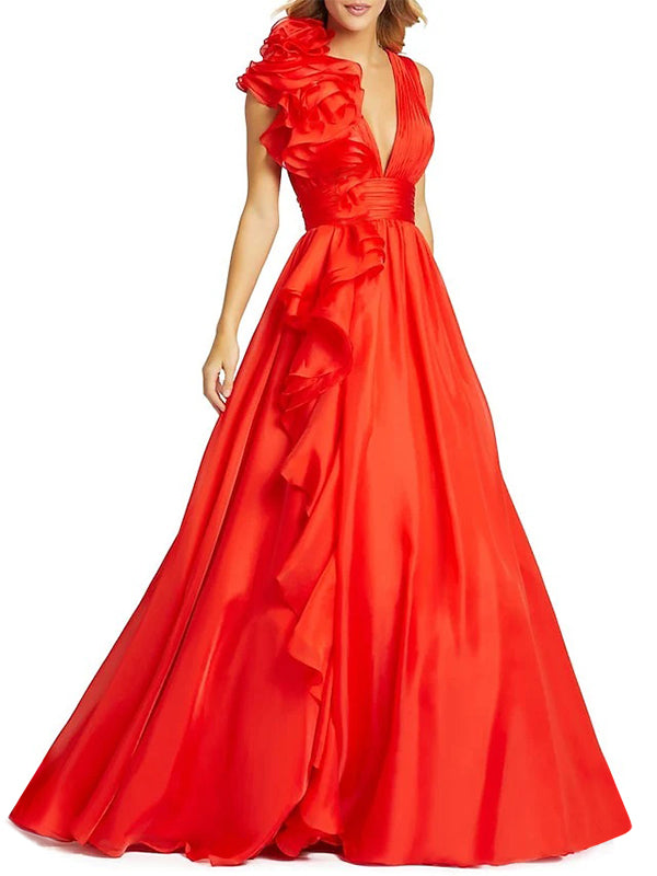 A-Line/Princess V Neck Sleeveless Floor-length Long Formal Evening Floar Dresses with Split Side