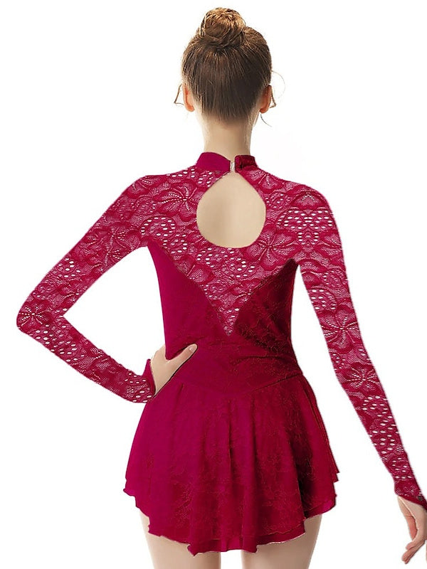 Figure Skating Dress Women's Girls' Dancewear Spandex High Elasticity Fashion Long Sleeve Skating Dress