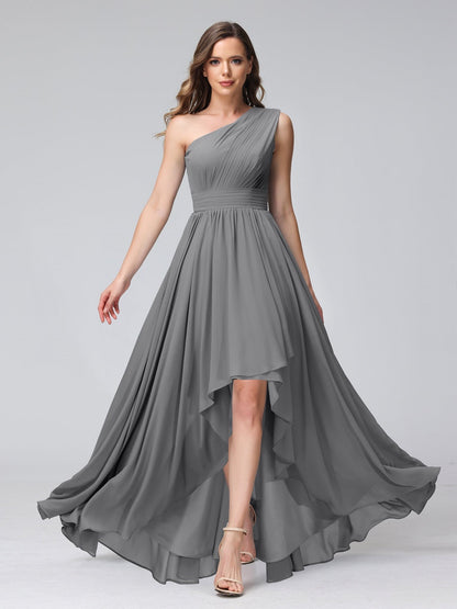 A-Line/Princess One-Shoulder Sleeveless Asymmetrical Bridemaid Dresses with Pockets