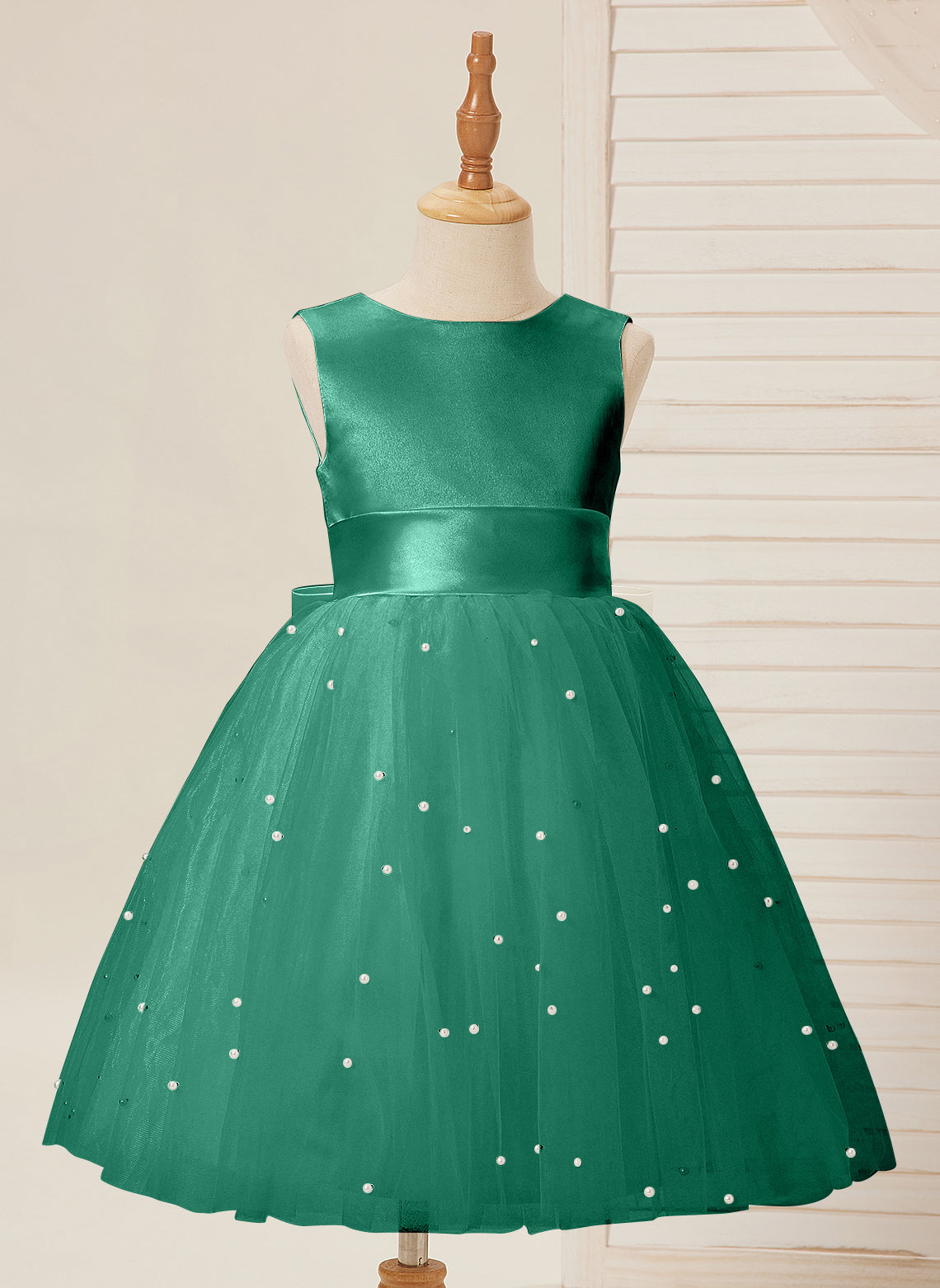 Ball-Gown/Princess Satin Tulle Knee-length Flower Girl Dress