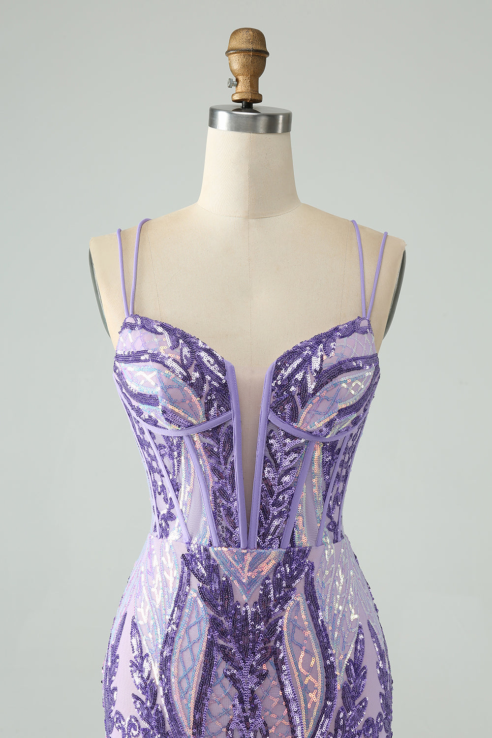 Sparkly Dark Purple Spaghetti Straps Corset Unique Homecoming Dress with Sequins