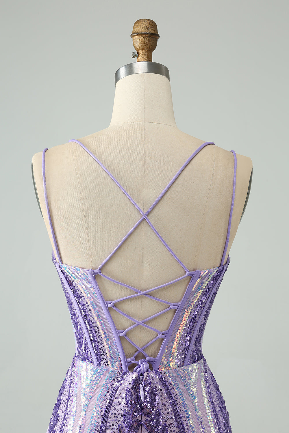 Sparkly Dark Purple Spaghetti Straps Corset Unique Homecoming Dress with Sequins