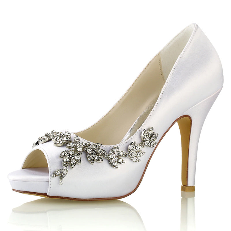 Women's Wedding Shoes Rhinestone High Heel Peep Toe Minimalism Bridal Shoes