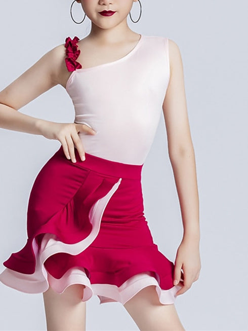 Kids' Dancewear Skirts Sleeveless Side Draping Splicing Girls' Performance Polyester