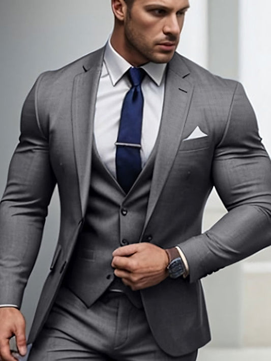 Men's Tailored Fit Single Breasted Two-buttons 3 Pieces Wedding Suits