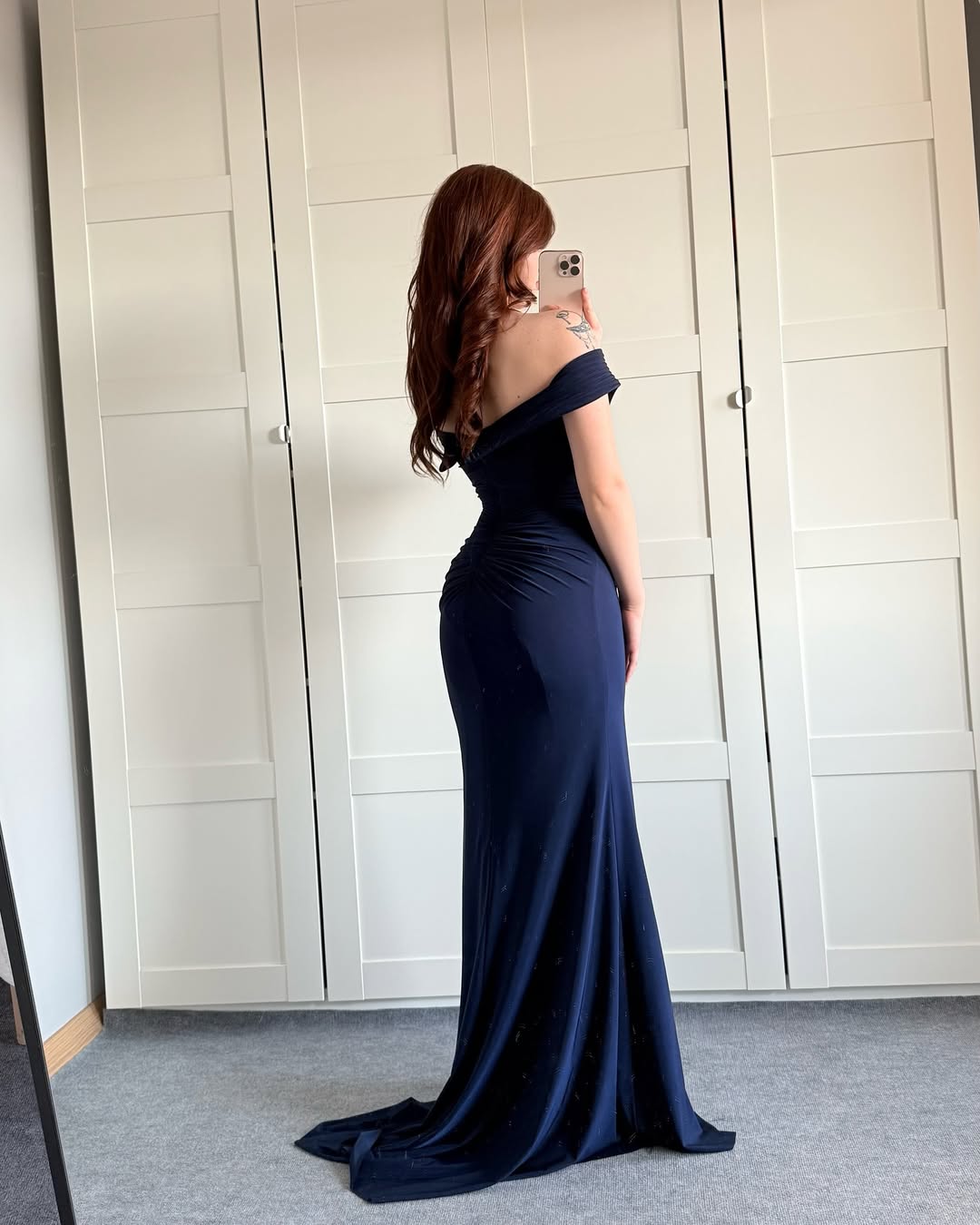 Dark Navy Elegant Split Off-The-Shoulder Prom Dress ZT0574