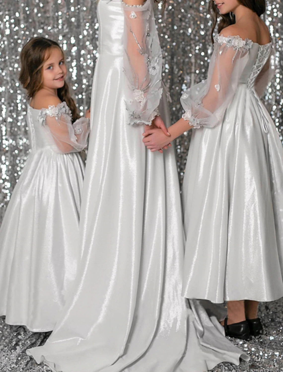 A-Line/Princess Off-the-Shoulder Flower Girl Dresses with Beading