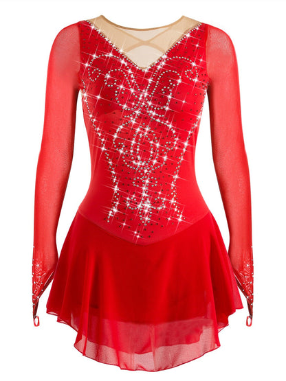 Figure Skating Dress Wear Sequin Women's Girls' Long Sleeve Ice Skating Dancewear Dress